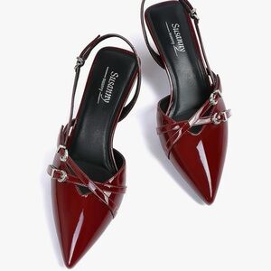 Burgundy Patent Pointed Slingback Pumps